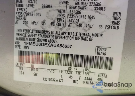 2010 Ford Explorer Xlt from USA, damaged, VIN 1FMEU6DEXAUA58657